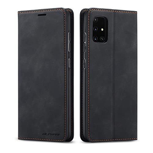 QLTYPRI Case for Samsung Galaxy A71, Premium PU Leather Cover TPU Bumper with Card Holder Kickstand Hidden Magnetic Adsorption Flip Wallet Case Cover for Samsung Galaxy A71 - Black