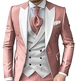 TUXBURNTXZ Dusty Rose Wedding Tuxedo for Men 3 Piece Prom Suit Formal Business L