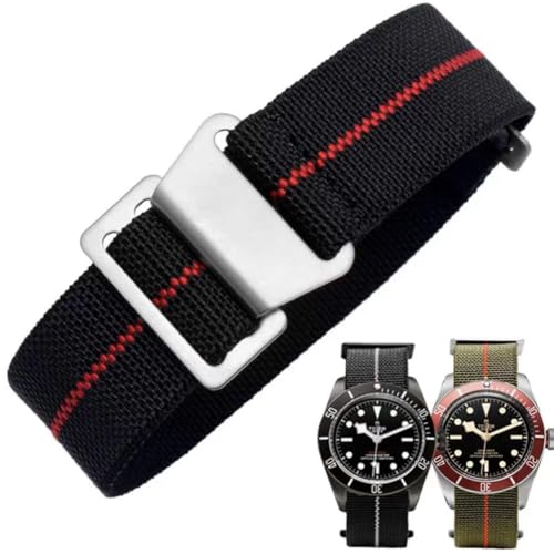 Danxancy French Troops Paratrooper Watchband,Military Elastic Nylon Watch Strap with Hook-and-Loop for Men Women Silver & Black Buckle 18/20/22mm