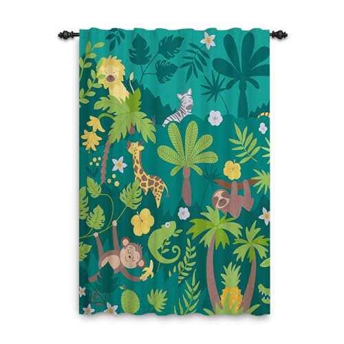 ggaimwf Dschungel-Safari-Vorhänge mit Bleistiftfalten Tiere Wald Tropisch...