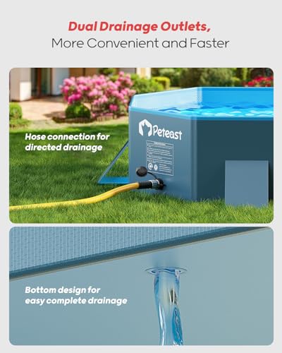 Peteast Foldable Dog Pool with Unique Octagonal Design, Scratch Resistant 71\" Lx39 Wx12 D Extra Large Pet Bathtub with Reinforced Sidewalls for Stability, Portable Pool Indoor Outdoor (Blue&Dark grey) - Thumbnail 7