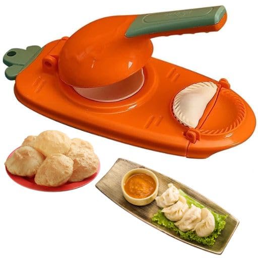 Image of Dumpling and Momo Maker Tool, Manual Press with Double Mould, Orange