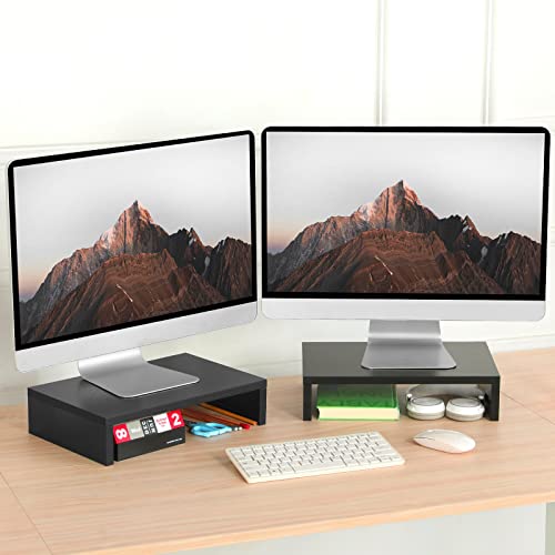TEAMIX Wood Monitor Stand Riser-2 Pack, 2 Tier Adjustable Monitor Stand Dual Monitor Riser for 2 Monitors/Laptop/PC Black Computer Stand for Desk…