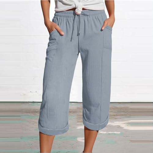 Wide Leg Capri Pants for Women Plus Size Cotton Linen Bermuda Shorts Casual Summer Cropped Lounge Trousers Beach Pant2