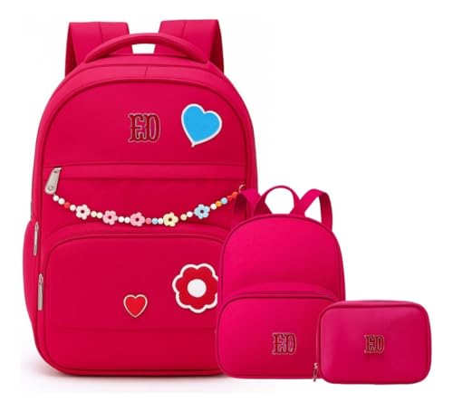 Kit Mochila De Costas, Mochilinha Lancheira e Estojo Juvenil Feminino Escolar 3 Peças (Rosa Chiclete)