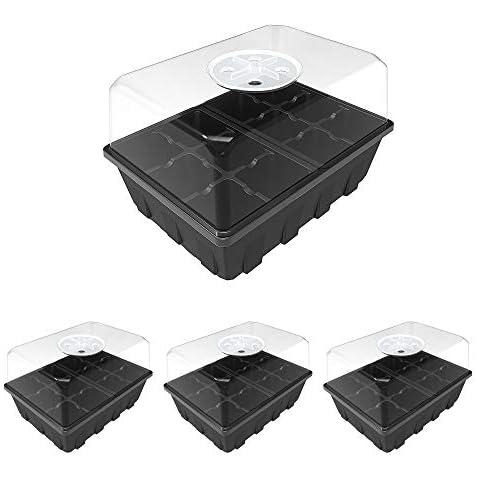 Gardzen 3 Pack Seed Starter Tray Germination Kit, Seed Starter Kit with Adjustable Humidity Dome, Plant Growing Kit 6.6" x 4.5" (12-Cell per Tray), Black Cover
