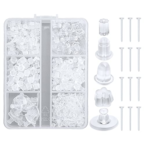 600Pcs Silicone Earring Backs And Earring Pins Set, Clear Soft Earring Safety Backs In 5 Styles Hypoallergenic Earring Backs And Plastic Earring Pins For Men And Women Earring Diy #TOP4