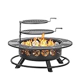 Verdeluxe 42 Inch BBQ Fire Pit with 2 Grills,3-in-1 Outdoor Round Metal Fire Pit...