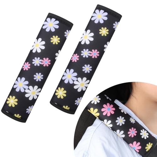DHWEKU Almohadillas cómodas para cinturón de seguridad, 2 almohadillas para cinturón de seguridad de coche, fundas para cinturón de seguridad, patrón de flores, 2 piezas