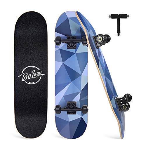 Image of BELEEV Skateboards for Beginners, 31 x 8 inch Complete Skateboard for Kids Teens Adults, 7 Layer Canadian Maple Double Kick Deck Concave Cruiser Trick Skateboard with Multifunction Skate T-Tool