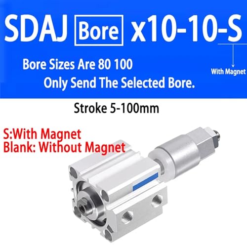 Cylindre pneumatique fin SDAJ80/100 double effet course réglable sans aimant - 3