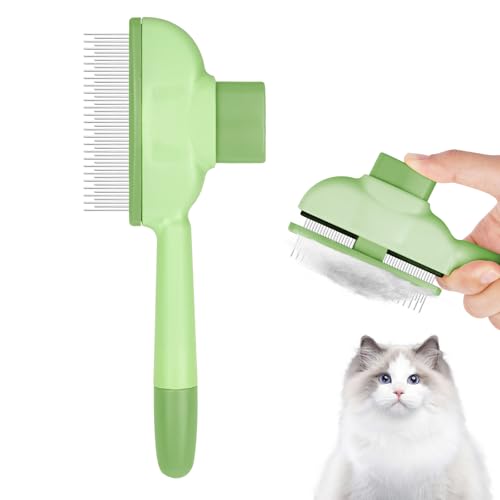 OFFCUP Fellblitz Bürste für Katze, Selbstreinigende Katzenkamm Tiefenreinigung mit Auslöseknopf Katzenbürste, Flohkamm Katze Hundekamm Haustierbürste zur Haustier Schönheitspflege (Grün)