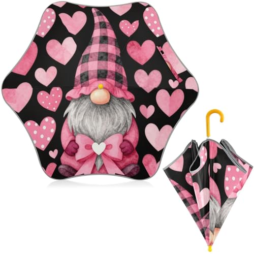 Paraguas para niños pequeños con diseño de búfalo rosa y tira reflectante de seguridad