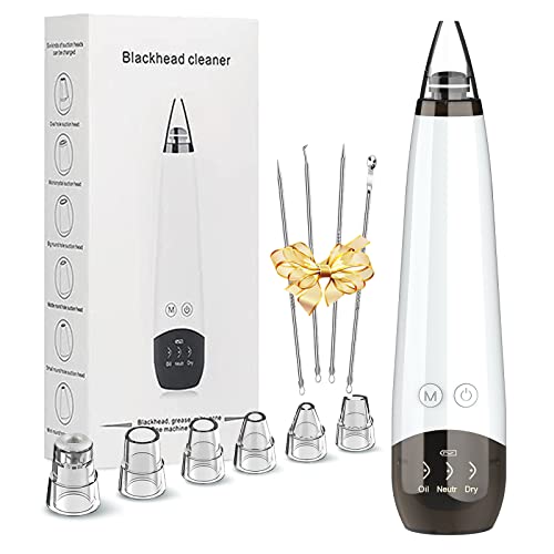 Blackhead Remover Pore Vacuum Cleaner - Upgraded Facial Pore Cleaner - Electric USB Pore Vacuum with 6 Probes - LED Display Blackhead Suction Tool - Blackhead Remover Kit (White)