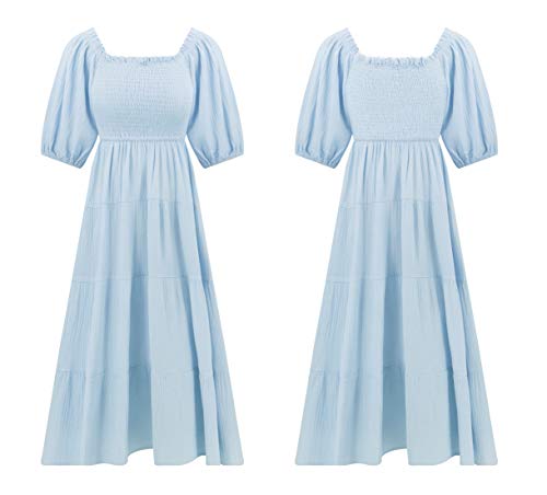 Image of R.Vivimos Women's Summer Cotton Lantern Sleeves Ruffled Off Shoulder A-Line Midi Dresses