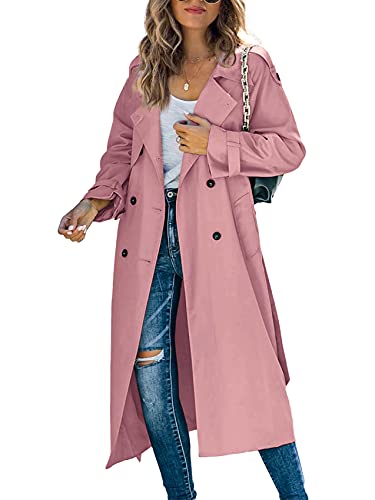 Image of Womens Long Trench Coat Double Breasted Windproof Overcoat With Belt