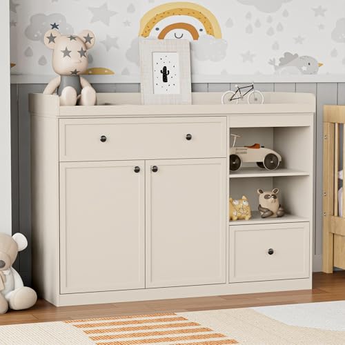 UbabyNest Wide Changing Table with 2 Doors, 2 Different Size