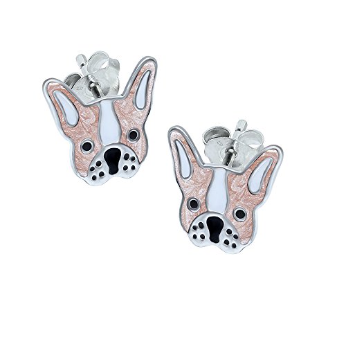 Pendientes de Bulldog Francés Rosa - Regalo de Plata de Ley