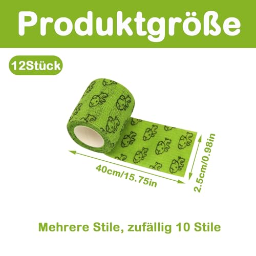 12-Rollen Selbsthaftende Bandage Hund Vet Verband Elastische Selbstklebender Verband, Selbsthaftender Verband, Gipsbinden, Cohesive Pet Vet Wrap für Katze,Hund,Pferd Bein Klebeverband(2.5cm x 4m)