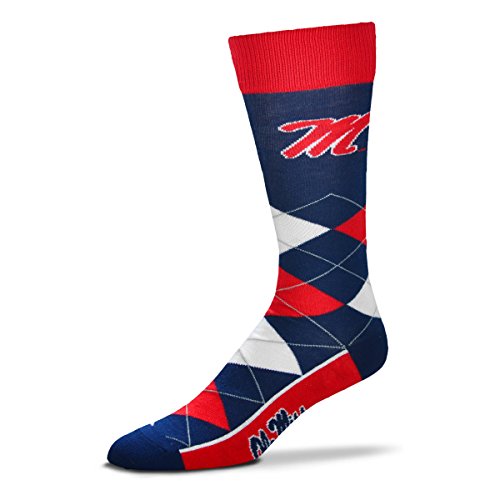For Bare Feet NCAA Mississippi Ole Miss Rebels Argyle Line Up Dress Sock Team Color OSFM
