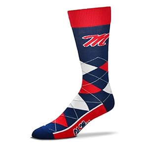For Bare Feet NCAA Mississippi Ole Miss Rebels Argyle Line Up Dress Sock Team Color OSFM