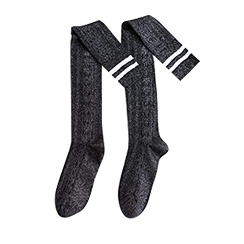 Gaowen Women Girl Winter Striped Leg High Knit Stocking Warm Long Socks Leggings School Pile of Socks (Black)