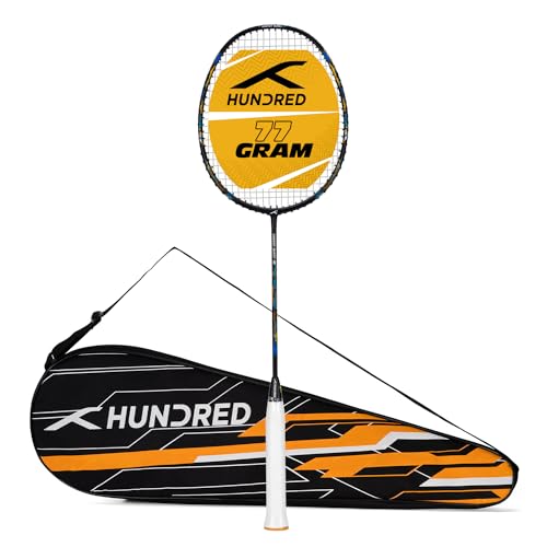 Hundred Energy Burst 18 Strung Badminton Racket with Full Cover (Black/Blue, 77 g), Carbon Fibre
