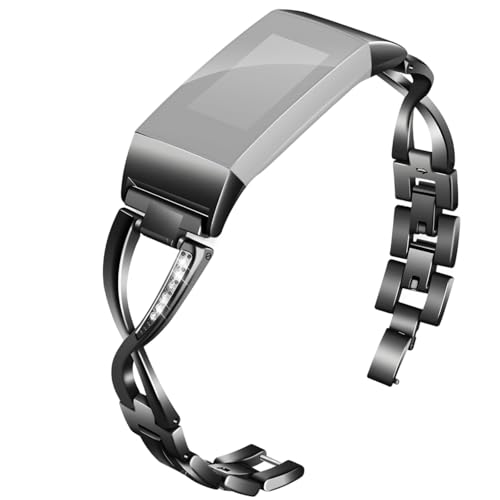 Bracelet de rechange en alliage de zinc noir pour Fitbit Charge 2, maillons réglables, One Size, Zinc, Pas de gemme