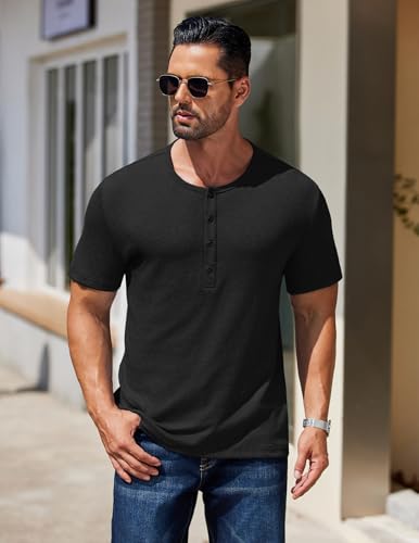 COOFANDY Men's Henley Shirts Short Sleeve Fashion Casual T-Shirts Summer Button Basic Tee2