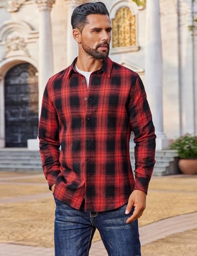 COOFANDY Mens Flannel Shirts Long Sleeve Plaid Button Down Shirts Casual Cotton Shirts3
