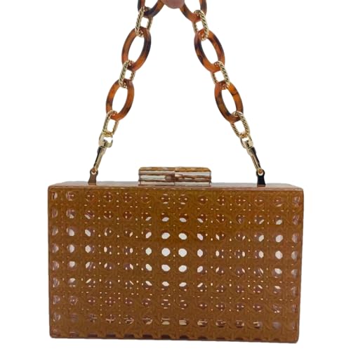 Image of Acrylic Clutch Purse for Women Colorful Evening Handbag Geometric Marbling Box Bag with Detachable Chain