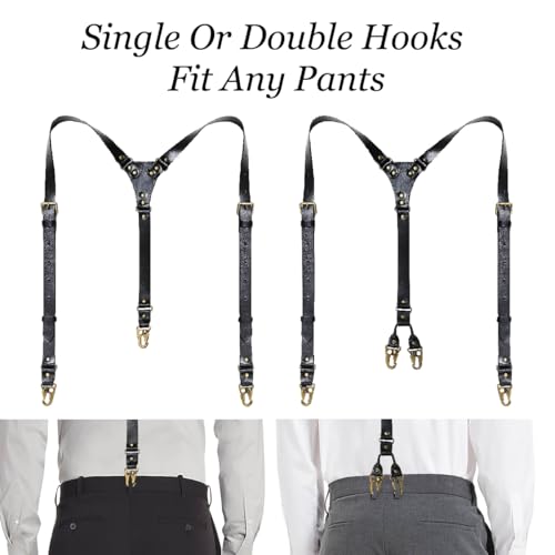 Image of Leather Suspenders for Men Heavy Duty Western Gallus Vintage with Hooks