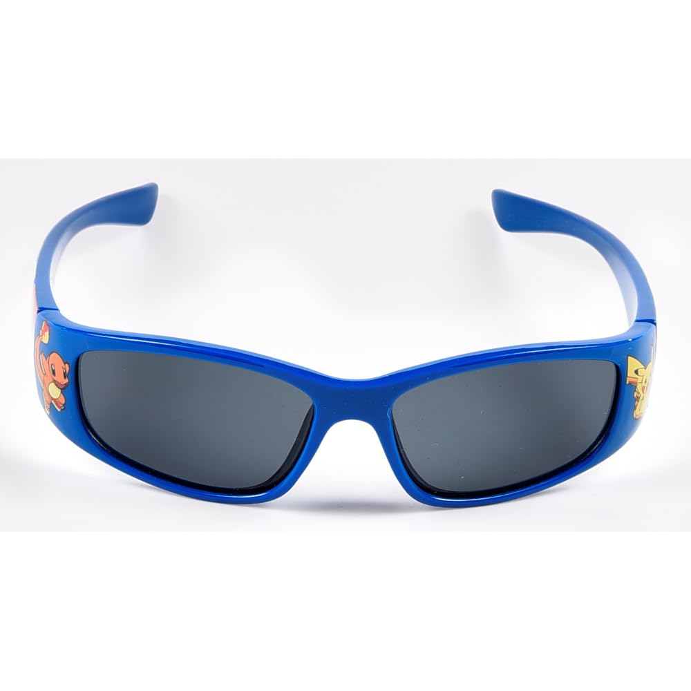 CARTOON Lunettes de soleil sport pour enfant Pikachu Bulbasaur & Squirtle UV400 Cat.3 verres acryliques monture polycarbonate bleu enveloppant idée cadeau Pokémon