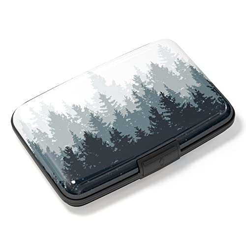 Image of Credit Card Holder, Mini Aluminum Card Wallet RFID Blocking Slim Metal Hard Card Case for Women Men, Ink Forest