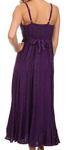 Image of Sakkas Allie Stonewashed Embroidered Adjustable Spaghetti Straps Long Dress