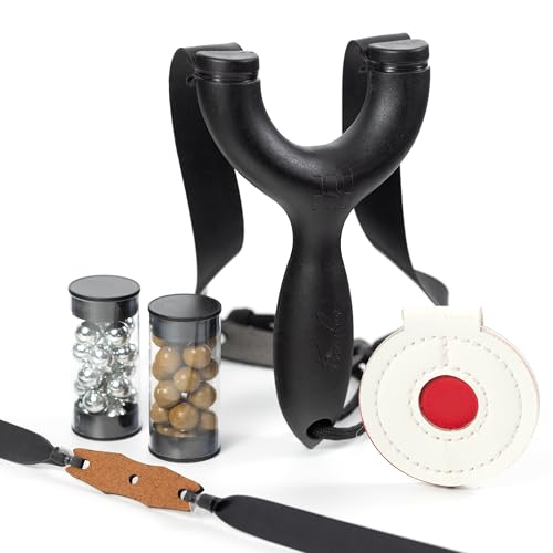 SimpleShot Sparrow Slingshot by Zach Fowler for Hunting and Target Shooting, with Ammo, Bands, and Spinner Target (Black)