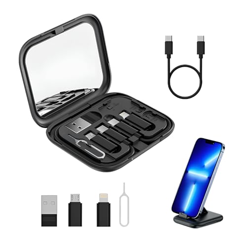 Image of HUMBLE SnapKit 60W Fast Charging Cable 6-in-1 Kit - USB-A & Type-C to Micro USB /Type-C /Lighting, Data Transfer, SIM Storage, Eject Pin, Pocket Mirror, Phone Stand, Travel Organizer Case (Black)