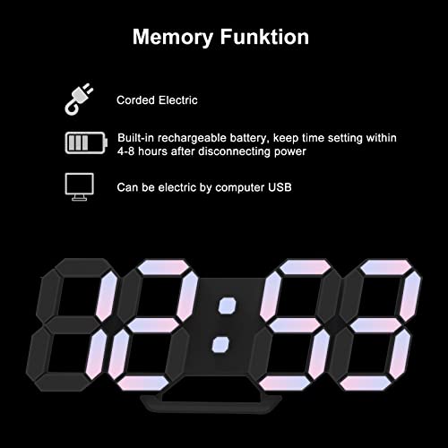 Epsky Led Digital Alarm Clock 3D Wall Clock Dimmable Without Noise Snooze Usb 12/24 Hours Date Remote Adjustable Night Light Bedroom Living Room Kitchen Office Colorful, Multicolor (Ck-Led1303) #TOP5