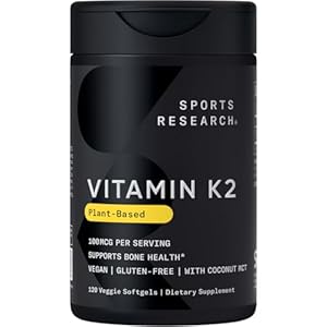 Sports Research Vitamin K2 as MK-7 100mcg with Coconut MCT Oil – 120 Veggie Softgels (4 Month Supply) Vegan Certified, Non-GMO Verified, Gluten & Soy Free – Citrus Aroma