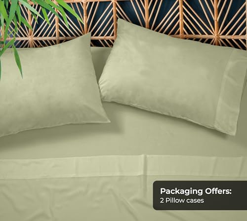 Image of Royale Linens Cooling Pillow Cases King Size Set of 2-100% Rayon Derived from Bamboo Cooling Pillowcase for Hot Sleepers - Soft & Silky Pillow Covers with Envelope Closure (Sage Green 20x40 Inches)
