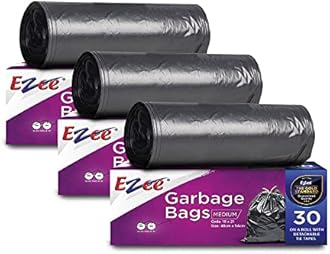 Ezee Garbage Bags/Dustbin Bags/Trash Bags - Medium - 19X21 Inches - Pack Of 3, Black - (30 Bags Per Roll, plastic)