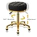 HZLCMPY Rolling Stool Gold Vanity Stool with Wheels, Pedicure Massage Roller Stools, PU Leather Round Swivel Salon Spa Chair, Titanium Gold Base, Height Adjustable 43-55 cm (Black)