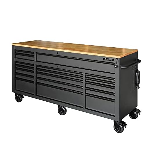 Husky 72 in. 18-Drawer Mobile Workbench with Adjustable-Height Solid Wood Top, Matte Black