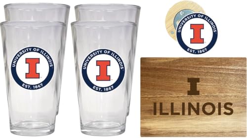Set de 4 vasos tipo pint y tabla de cortar con abridor