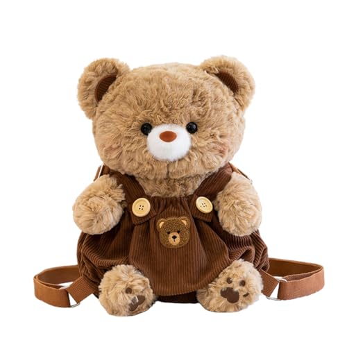 Image of Women Animal Teddy Bear Plush Backpack with Adjustable Straps (Overalls bear brown)