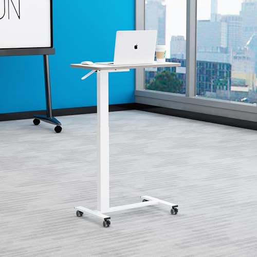 TigerDad Pneumatic Adjustable Overbed Table with Gas Spring Riser | Medical Adjustable Bed Side Table with Wheels | Portable Standing Desk for Laptop Computer - Thumbnail 4