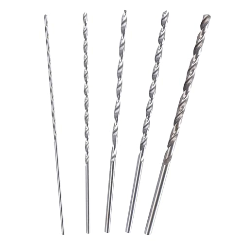 5PCS Extra Long Twist Drill Bit Set, 150mm Long High-Speed Steel Wood Drill Bits, 2MM 3MM 3.5MM 4MM 5MM Hardness Spiral Wood Drill Bit Straight Shank Set for Drilling Tool Woods Plastic Hard Metal