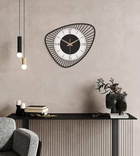 Image of Stylish Metal Analog Wall Clock for Living Room, Bedroom, Office, Kitchen, Home and Hall | Antique Fancy Big Size Modern Wall Watch for Home Decor (Style-31, 40CM), Black and White