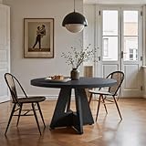 Tribesigns Farmhouse Dining Table, 120 cm Round Dinner Table for 4, Rustic Wood Dining Room Table for Home Dining Room Living Room (Easy Assembly) (Black)