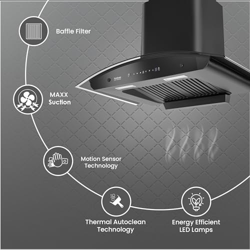 Image of Hindware Smart Appliances Cleo Plus 90 | Kitchen Chimney with Max Suction 1300 m /hr | Thermal Auto Clean | Touch Control with Motion Sensor Technology | Energy Efficient LED Light